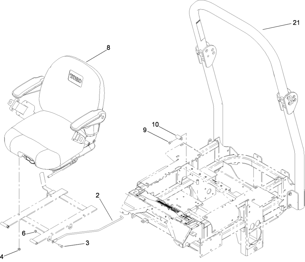 Roll-Over Protection System Assembly 1 Diagram and Parts List for 74279TE (280000001-280999999)(2008) Toro Lawn Tractor