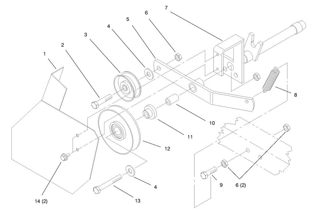 Mid Hitch Idler Asm Diagram and Parts List for 79370 9900001 - 9999999 Toro Lawn Tractor