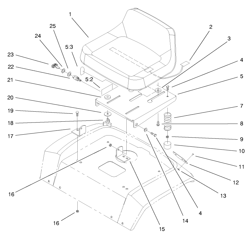Seat Assembly Diagram and Parts List for 72047 9900001 - 9999999 Toro Lawn Tractor