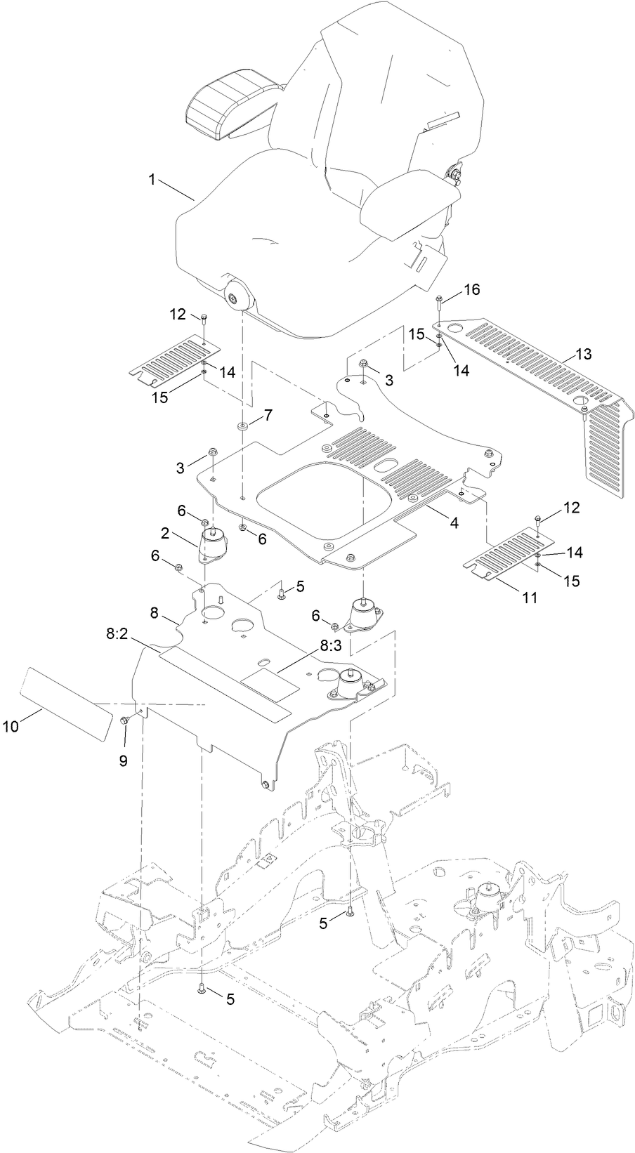 Seat Mounting Assembly Diagram and Parts List for 72902TE 412200000 - 999999999 Toro Lawn Tractor