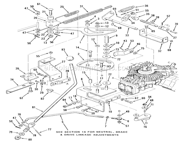 Hydrostatic Transaxle-Control Linkage Diagram and Parts List for 32-11B403 1989 Toro Lawn Tractor