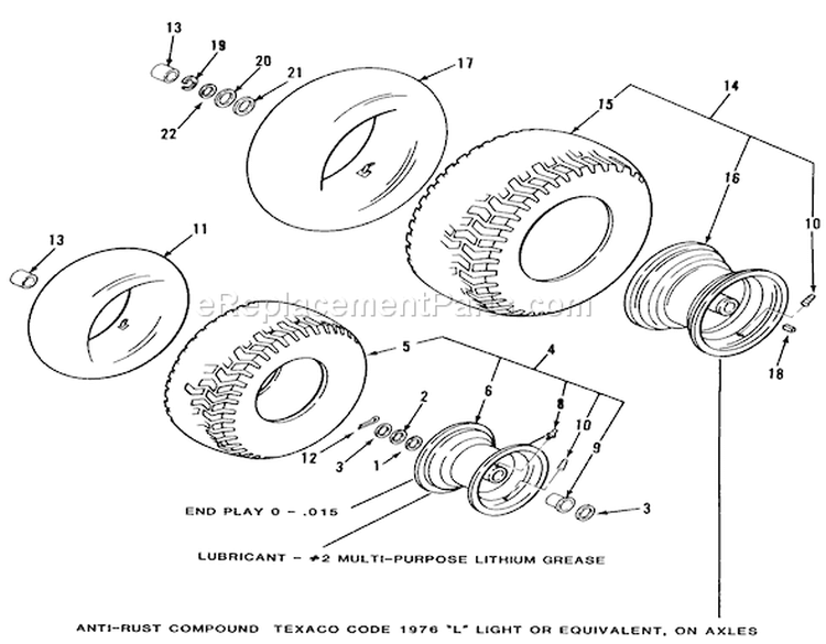 Wheels And Tires Diagram and Parts List for 32-11B403 1989 Toro Lawn Tractor
