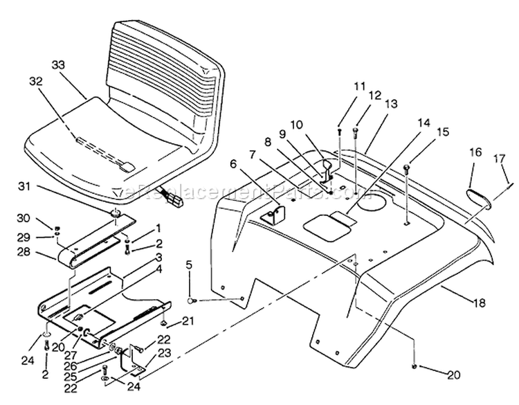 Fender And Seat Assembly Diagram and Parts List for 42-16BE01 2000001-2999999 - 1992 Toro Lawn Tractor
