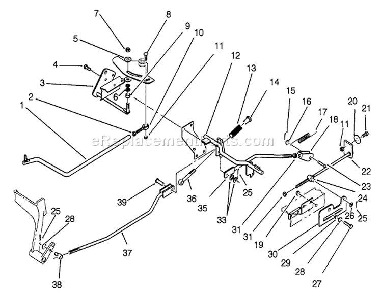 Brake And Hydro Linkage Diagram and Parts List for 42-16BE01 2000001-2999999 - 1992 Toro Lawn Tractor