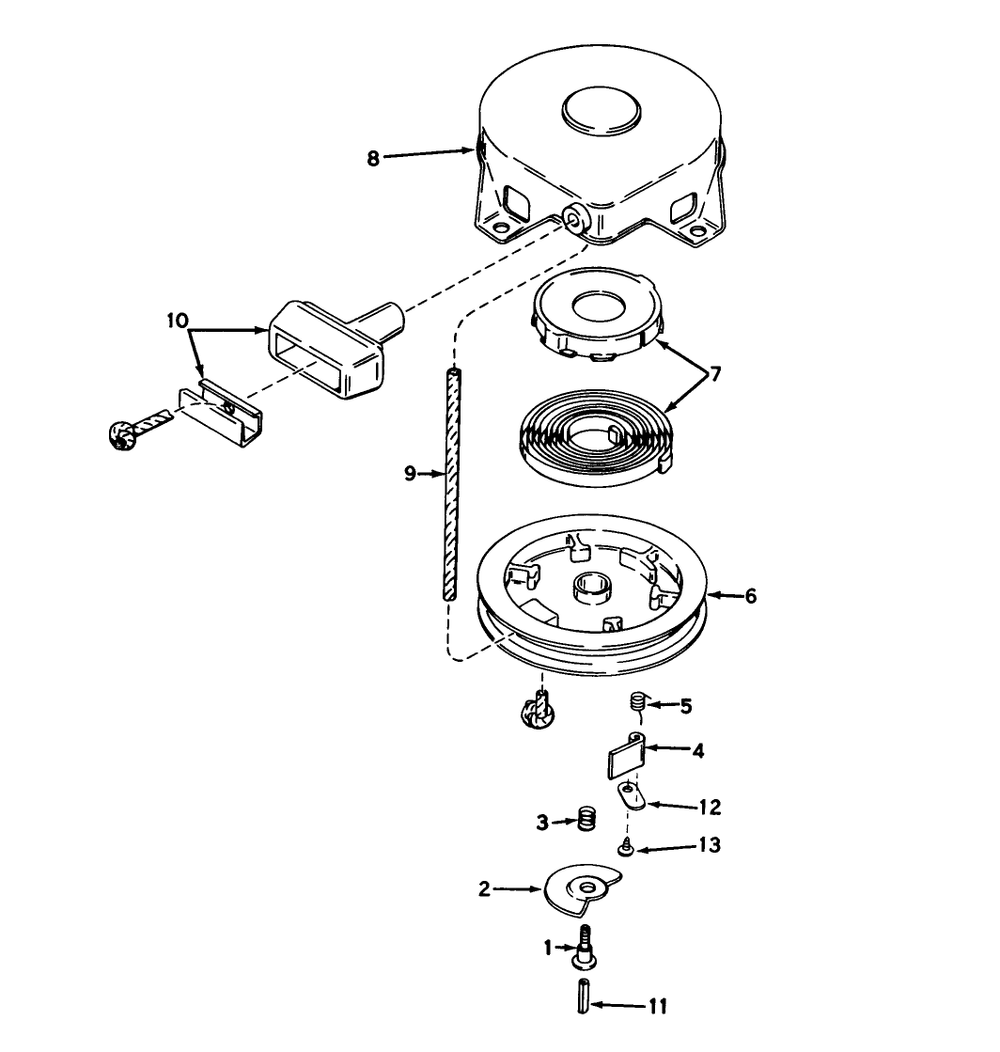 Rewind Starter No. 590473 Diagram and Parts List for 38010 0000001 - 0999999 Toro Snow Blower
