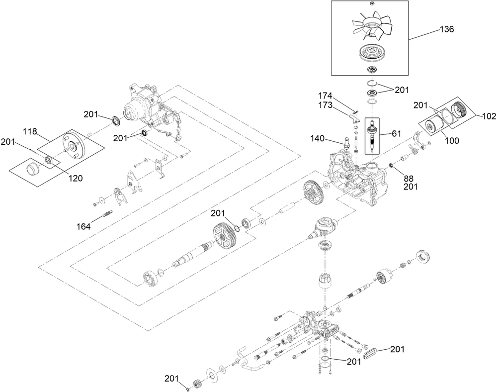 Rh Transaxle Assembly No. 145-3695 Diagram and Parts List for 74057 400000000 - 416414583 Toro Lawn Tractor