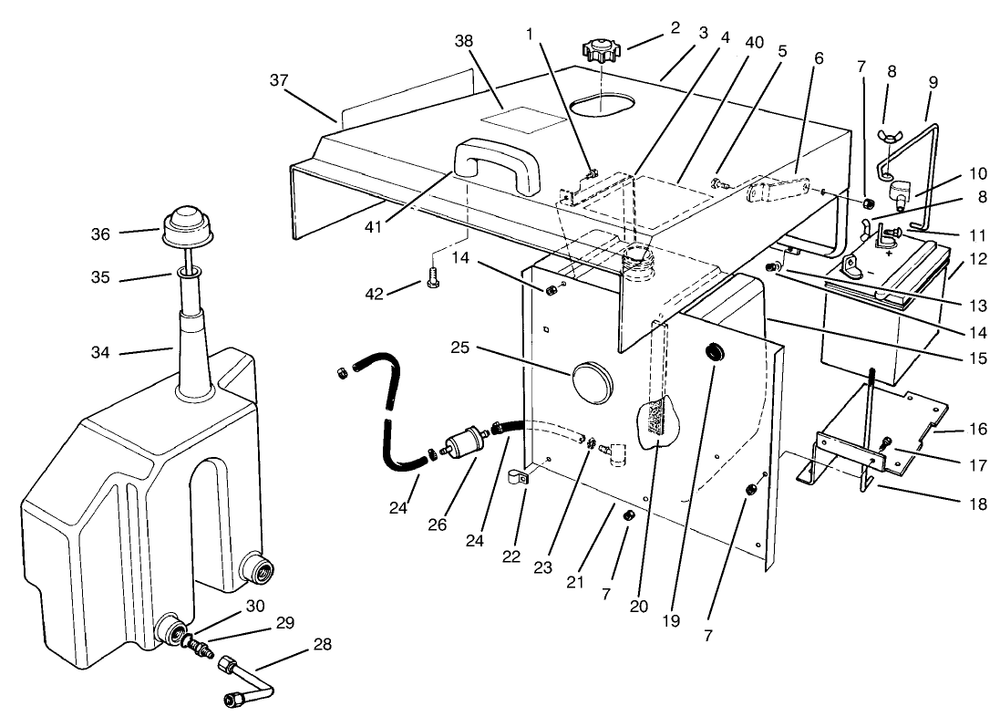 Hood, Fuel Tank & Hydraulic Reservoir Assembly Diagram and Parts List for 30611 690001 - 699999 Toro Lawn Tractor