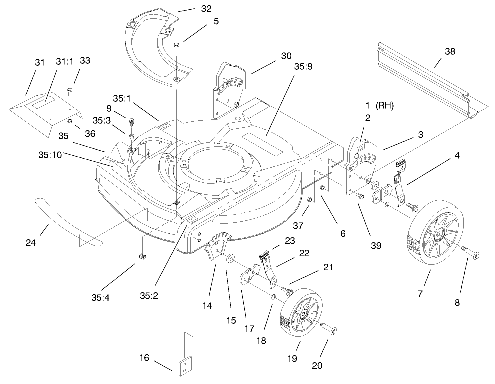 Housing Assembly Diagram and Parts List for 20713 9900001 - 9999999 Toro Lawn Mower