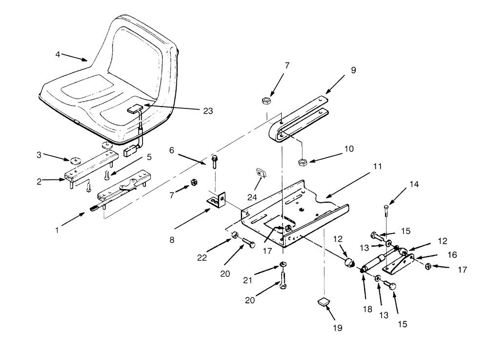 Seat Diagram and Parts List for 73421 5900001 - 5901046 Toro Lawn Tractor