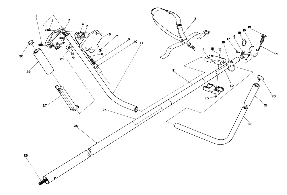 Handle Assembly Diagram and Parts List for 51675 1000001 - 1999999 Toro Trimmer
