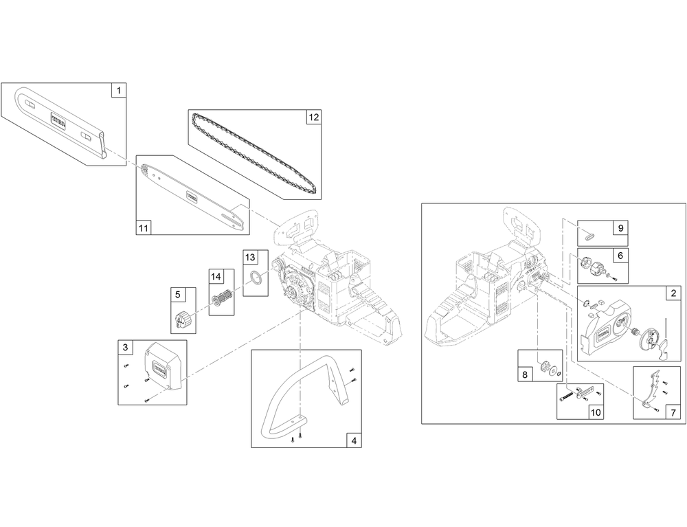 Cordless Chainsaw Assembly Diagram and Parts List for 51672 322000001-322999999 Toro Chainsaw