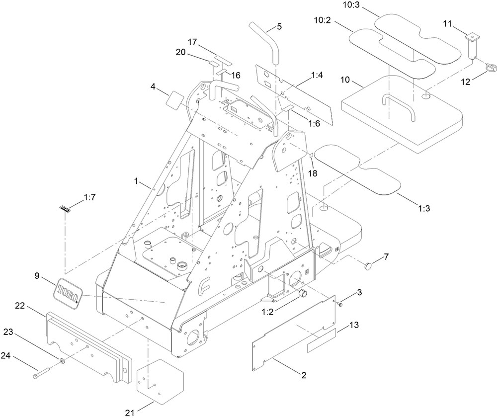 Frame Assembly Diagram and Parts List for 22318 409342969 - 409809999 Toro Lawn Tractor Accessories