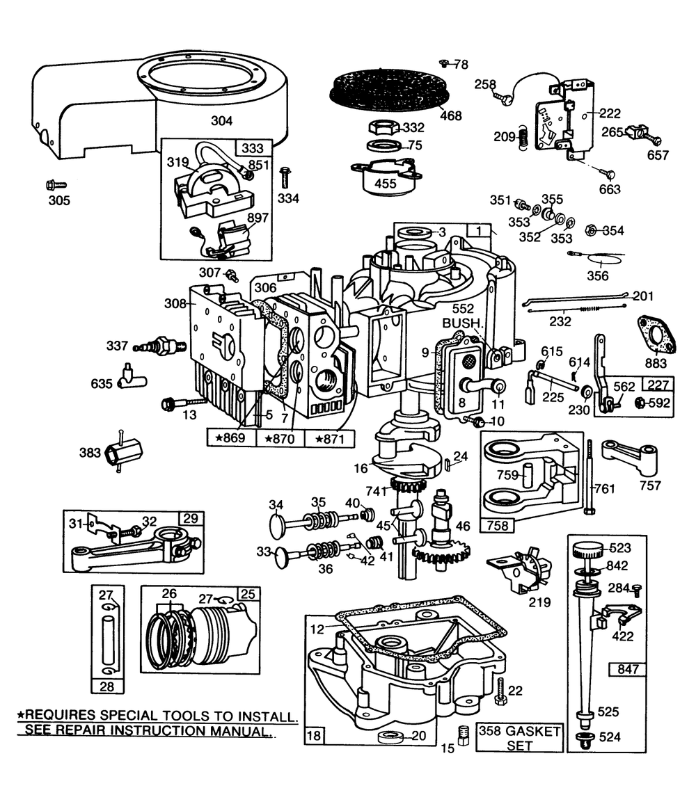 Engine Briggs & Stratton Model 253707-0157-01 (Model 57360) Diagram and Parts List for 57300 4000001 - 4999999 Toro Lawn Tractor