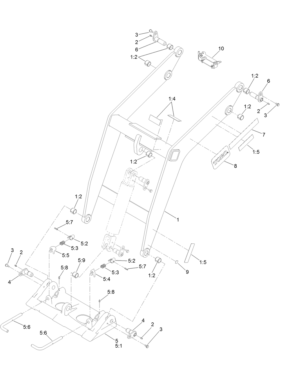 Loader And Quick Attach Assembly Diagram and Parts List for 22337CP 410400000 - 999999999 Toro Lawn Tractor Accessories