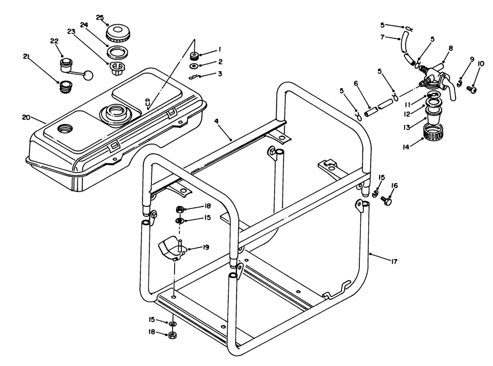 Fuel Tank & Frame Assembly Diagram and Parts List for 62012 4000001 - 4999999 Toro Generator