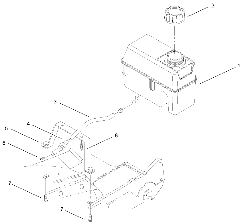 Fuel Tank Assembly Diagram and Parts List for 22158 9900001 - 9999999 Toro Lawn Mower