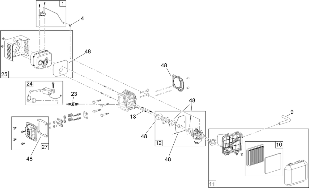 Carburetor, Muffler, Air Cleaner And Valve Cover Assembly Diagram and Parts List for 20952 316000001 - 316999999 Toro Lawn Mower
