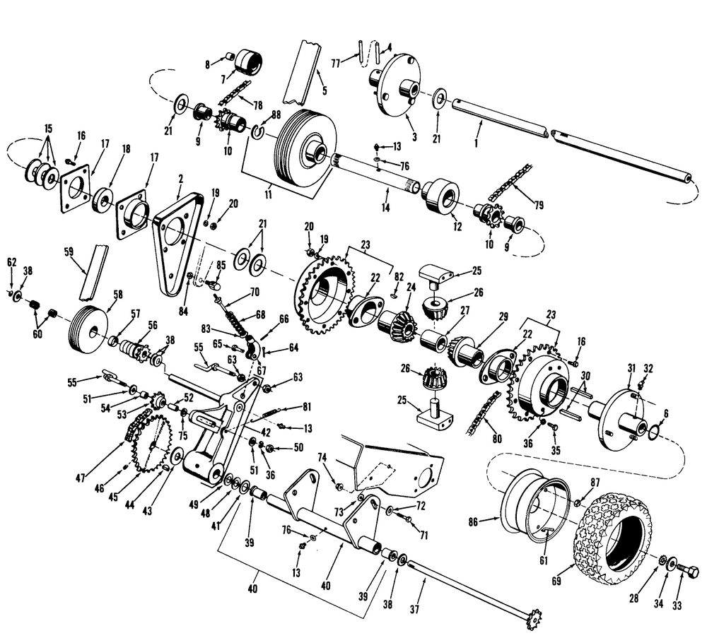 Differential And Counter Shaft Assembly Parts List Diagram and Parts List for 3102 7000001 - 7999999 Toro Lawn Tractor Accessories