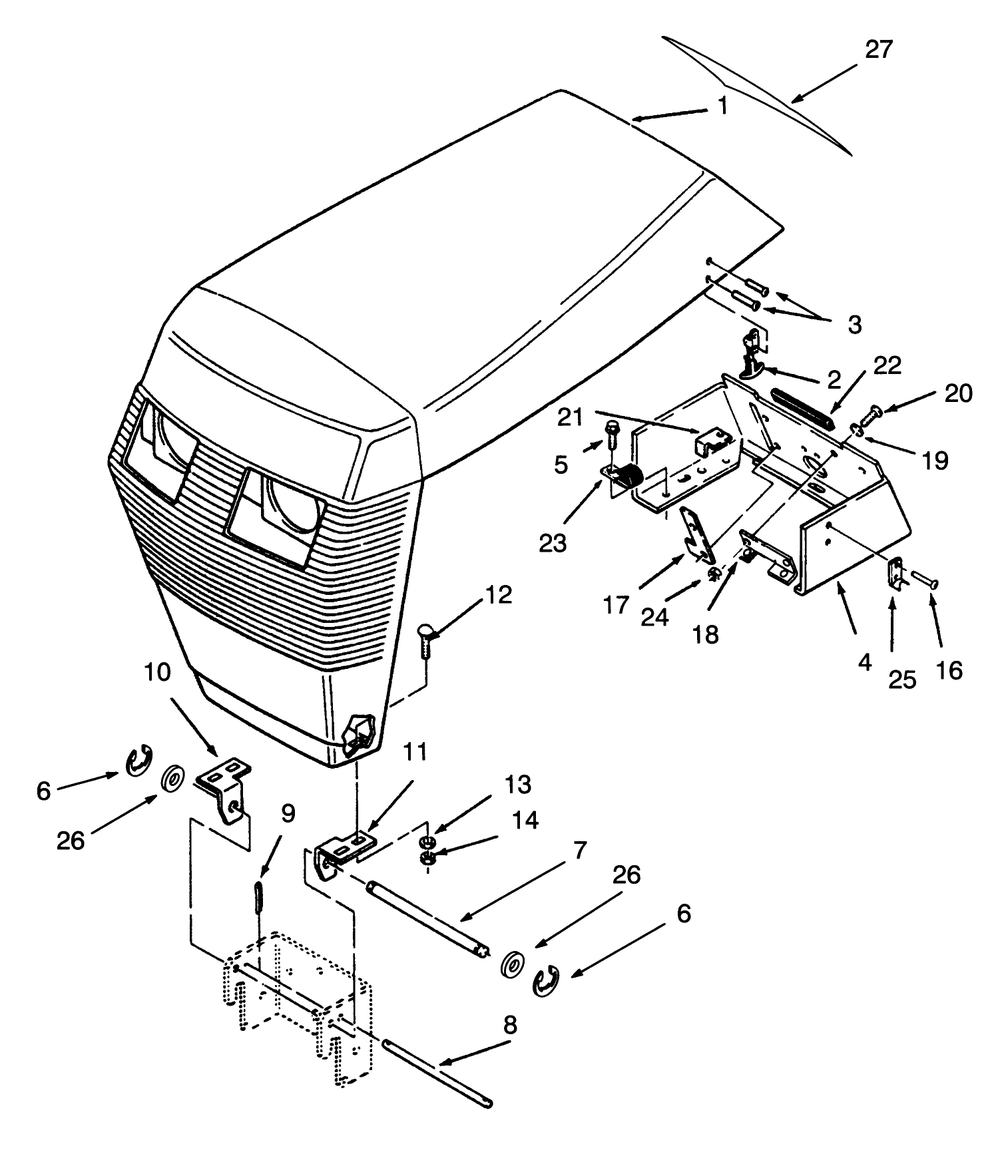 Hood Assembly Diagram and Parts List for 73380 3900001 - 3999999 Toro Lawn Tractor