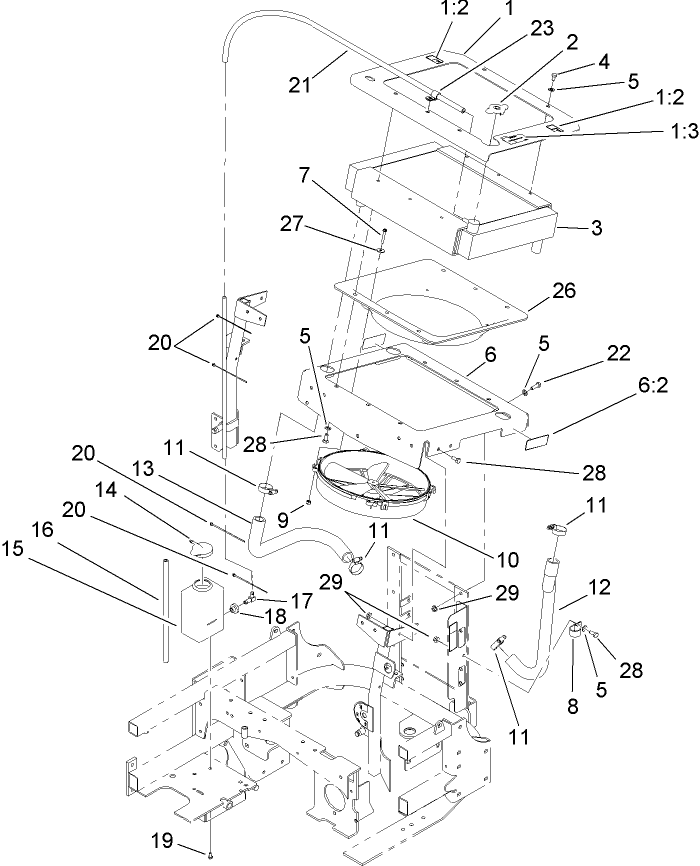 Cooling System Assembly Diagram and Parts List for 74264TE (260000001-260999999)(2006) Toro Lawn Mower