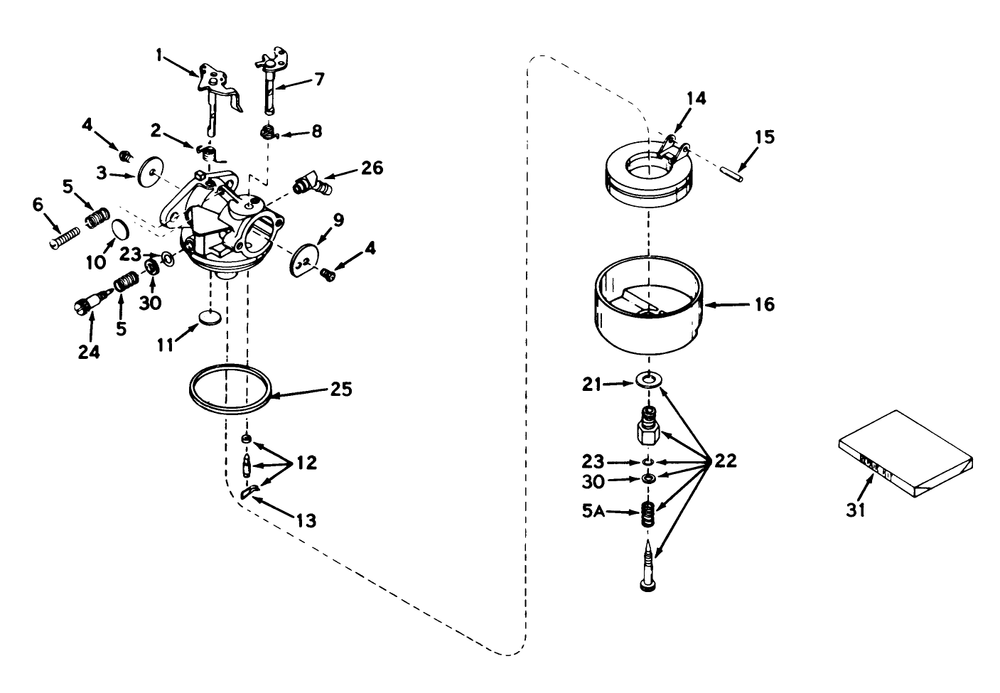 Carburetor Model No. 631165 Diagram and Parts List for 23267 9000001 - 9999999 Toro Lawn Mower
