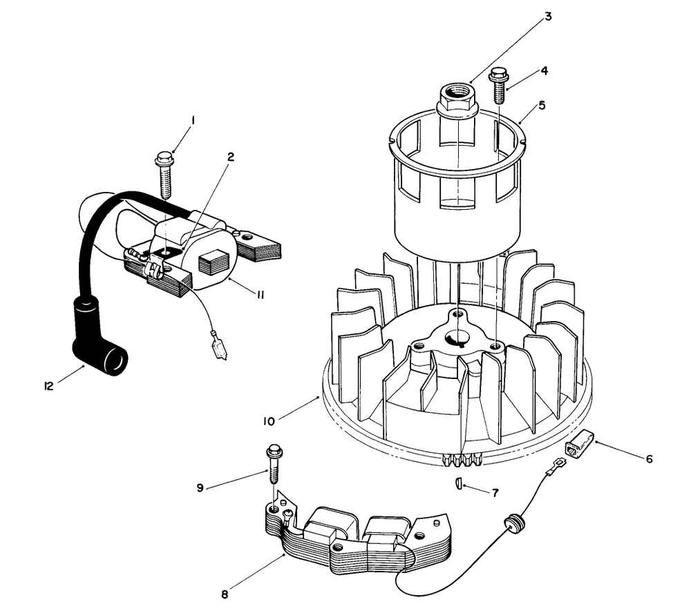 Magneto & Flywheel Assembly (Engine No. Vml0-5) Diagram and Parts List for 26625B 1000001 - 1999999 Toro Lawn Mower