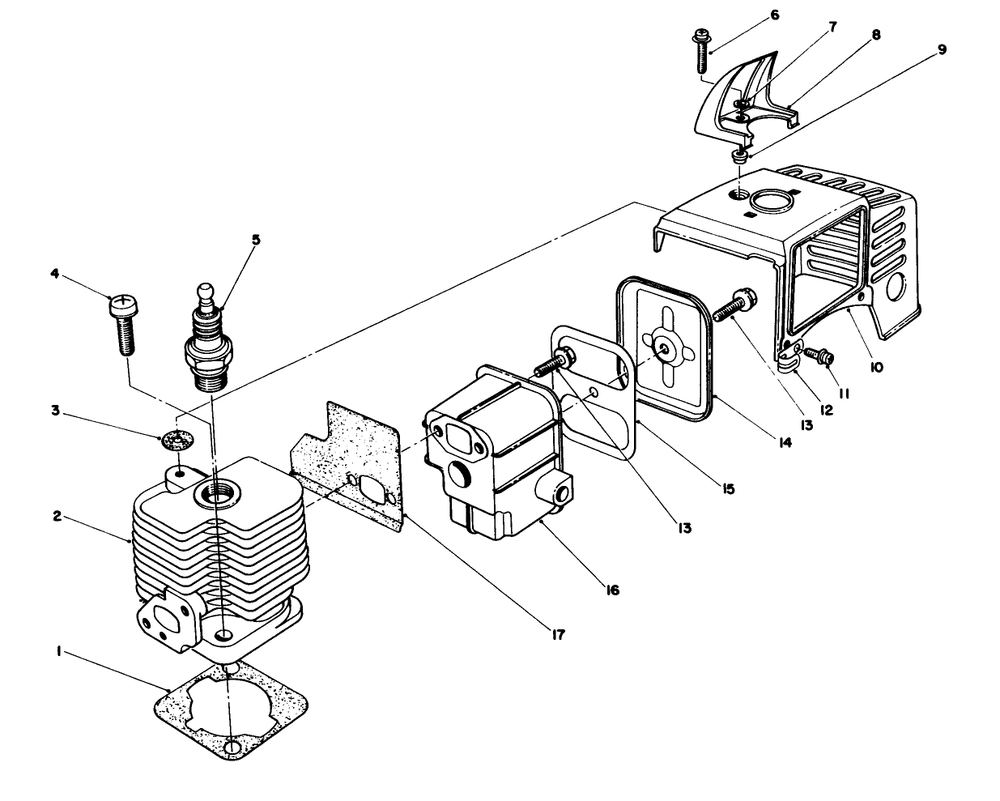 Cylinder & Muffler Assembly Diagram and Parts List for 51641 6000001 - 6999999 Toro Trimmer
