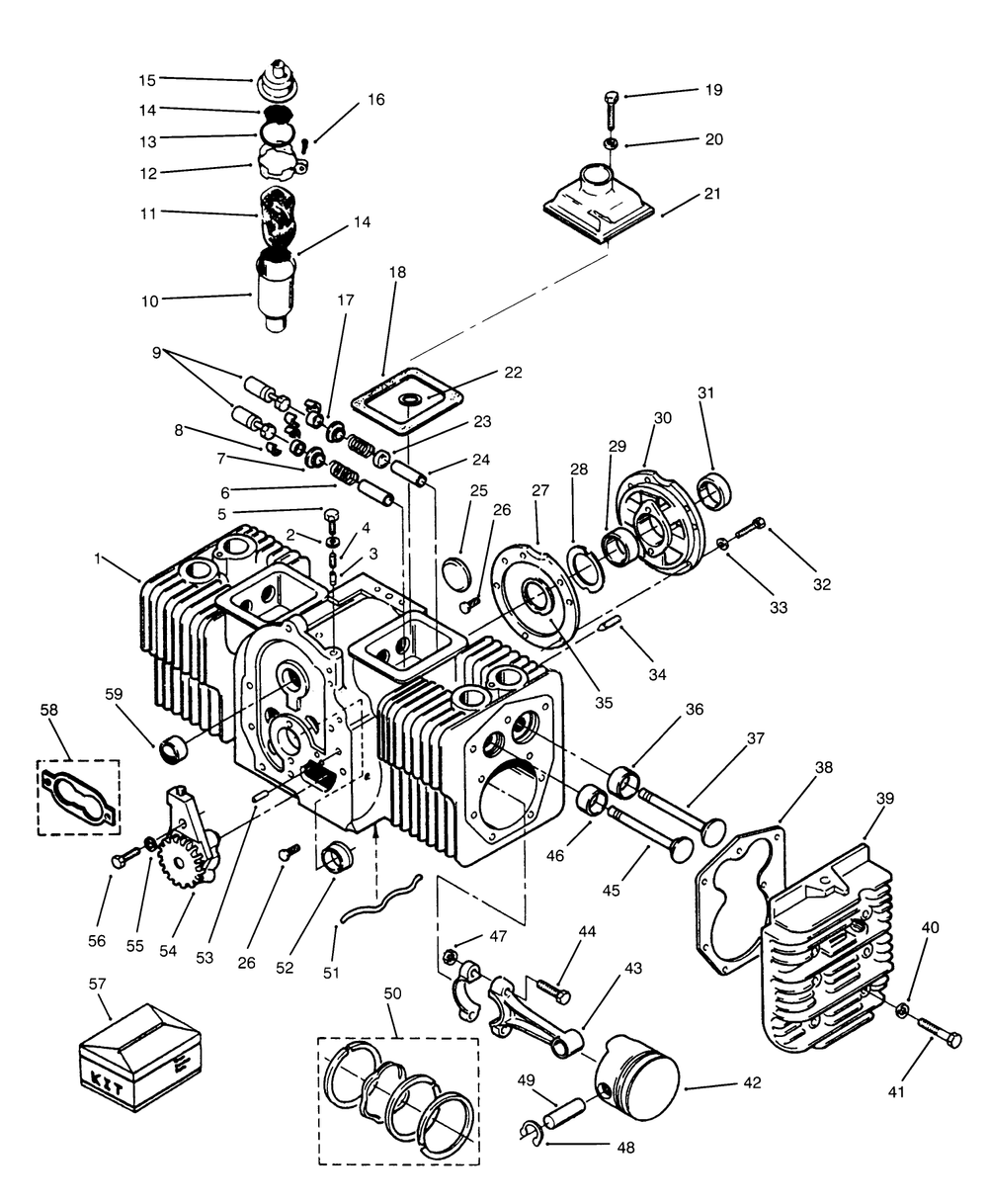 Engine Cylinder Block Diagram and Parts List for 73520 5900001 - 5900177 Toro Lawn Tractor