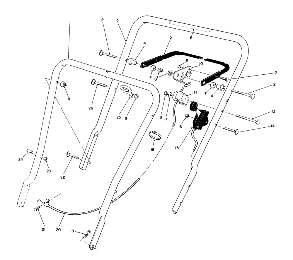 Handle Assembly Diagram and Parts List for 16576 0000001 - 0999999 Toro Lawn Mower
