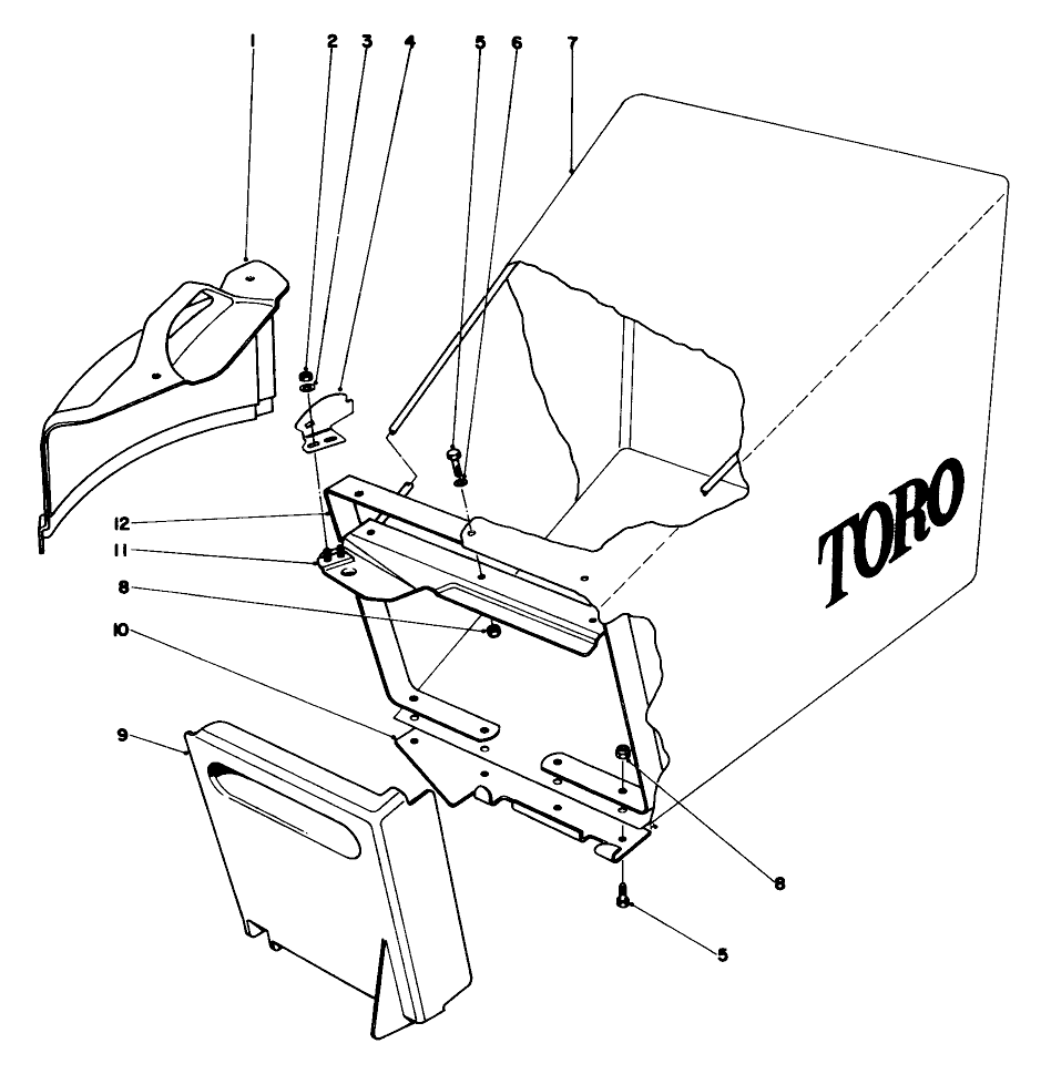 Grass Bag Assembly Model Nos. 20440, 20550 And 20660 Diagram and Parts List for 20440 4000001 - 4999999 Toro Lawn Mower