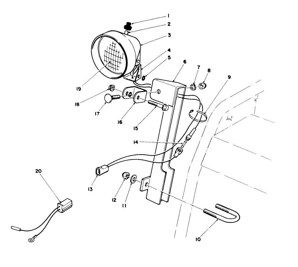 Light Assembly Diagram and Parts List for 38566 1000001 - 1999999 Toro Snow Blower