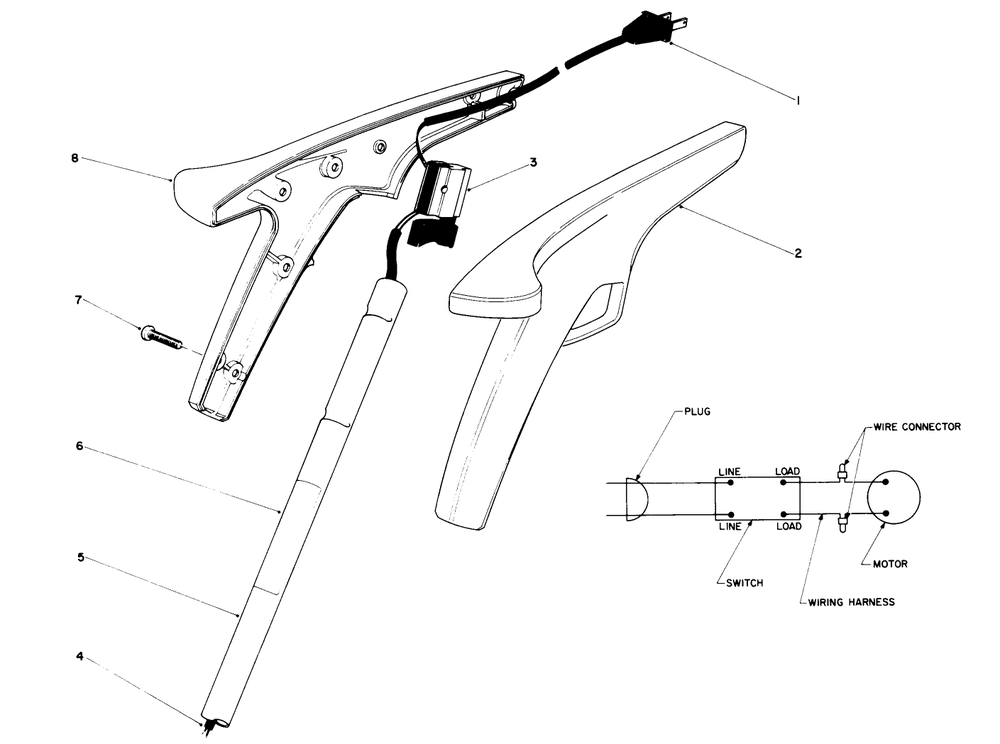 Handle Assembly Diagram and Parts List for 51235C 7000001 - 7999999 Toro Trimmer