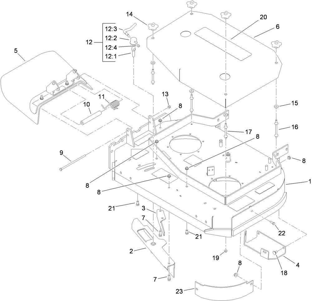Deck Assembly Diagram and Parts List for 39634 (311000001-311999999)(2011) Toro Lawn Mower