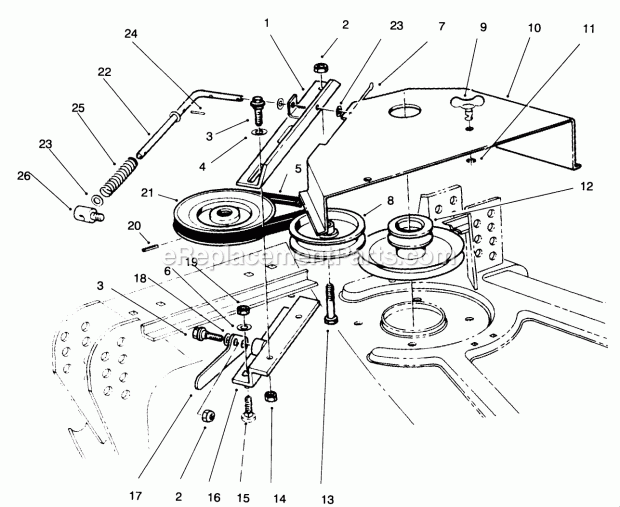Deck Cover And Pulley Assembly Diagram and Parts List for 30751 230000001-230999999 Toro Lawn Tractor Accessories