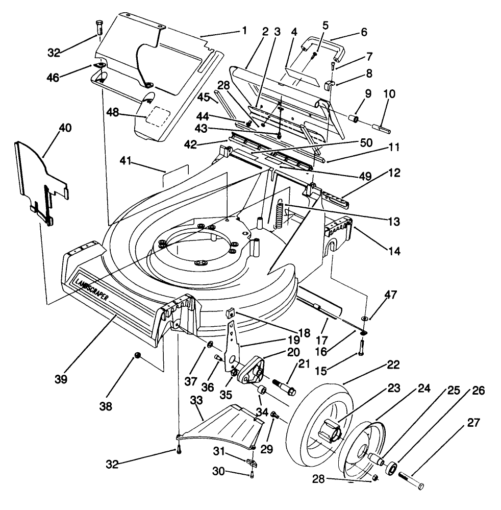 Housing & Wheel Assembly Diagram and Parts List for 22042 1000001 - 1999999 Toro Lawn Mower