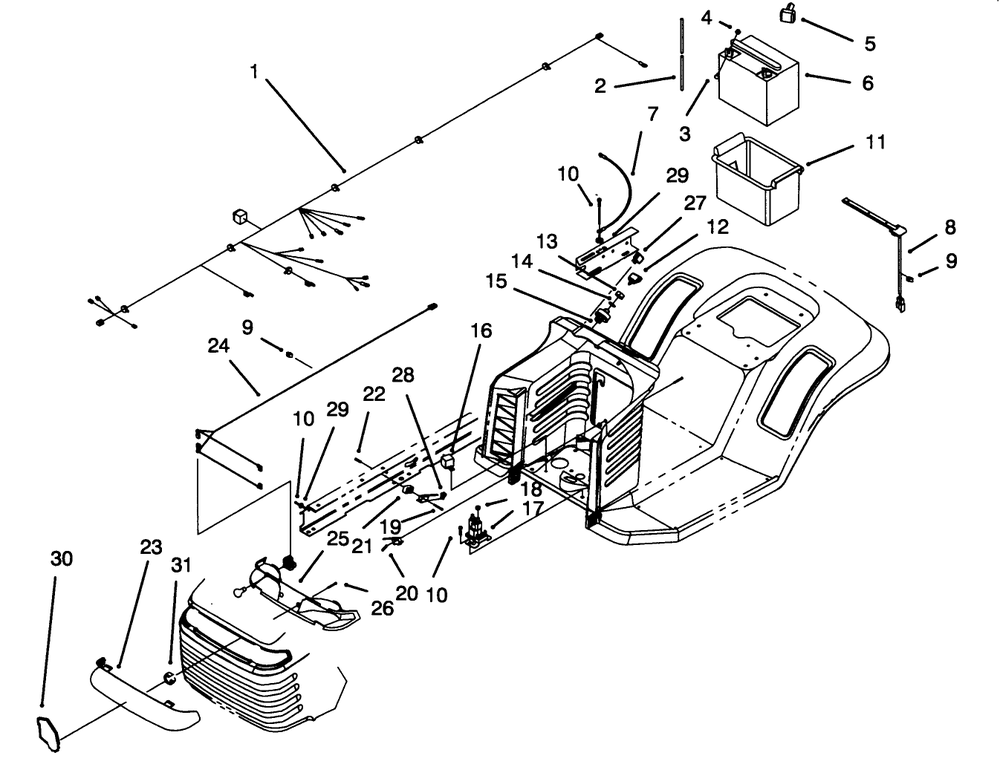 Electrical Assembly Diagram and Parts List for 71202 4900001 - 4999999 Toro Lawn Tractor