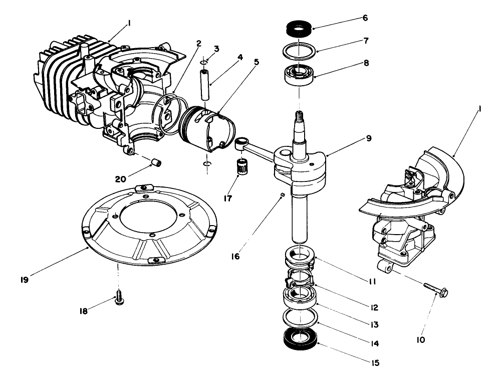 Short Block Assembly Diagram and Parts List for 22025 5000001 - 5999999 Toro Lawn Mower