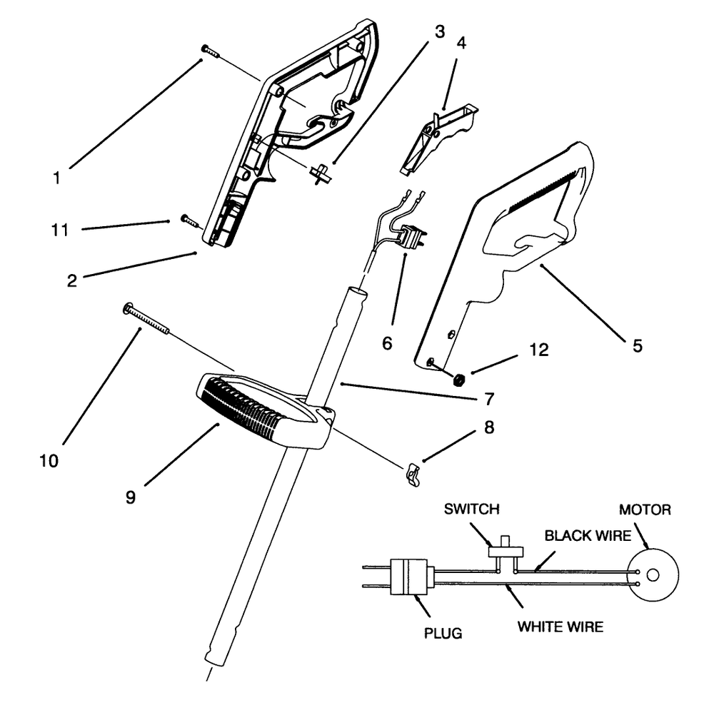 Handle Assembly Diagram and Parts List for 51445 49000001 - 49999999 Toro Trimmer