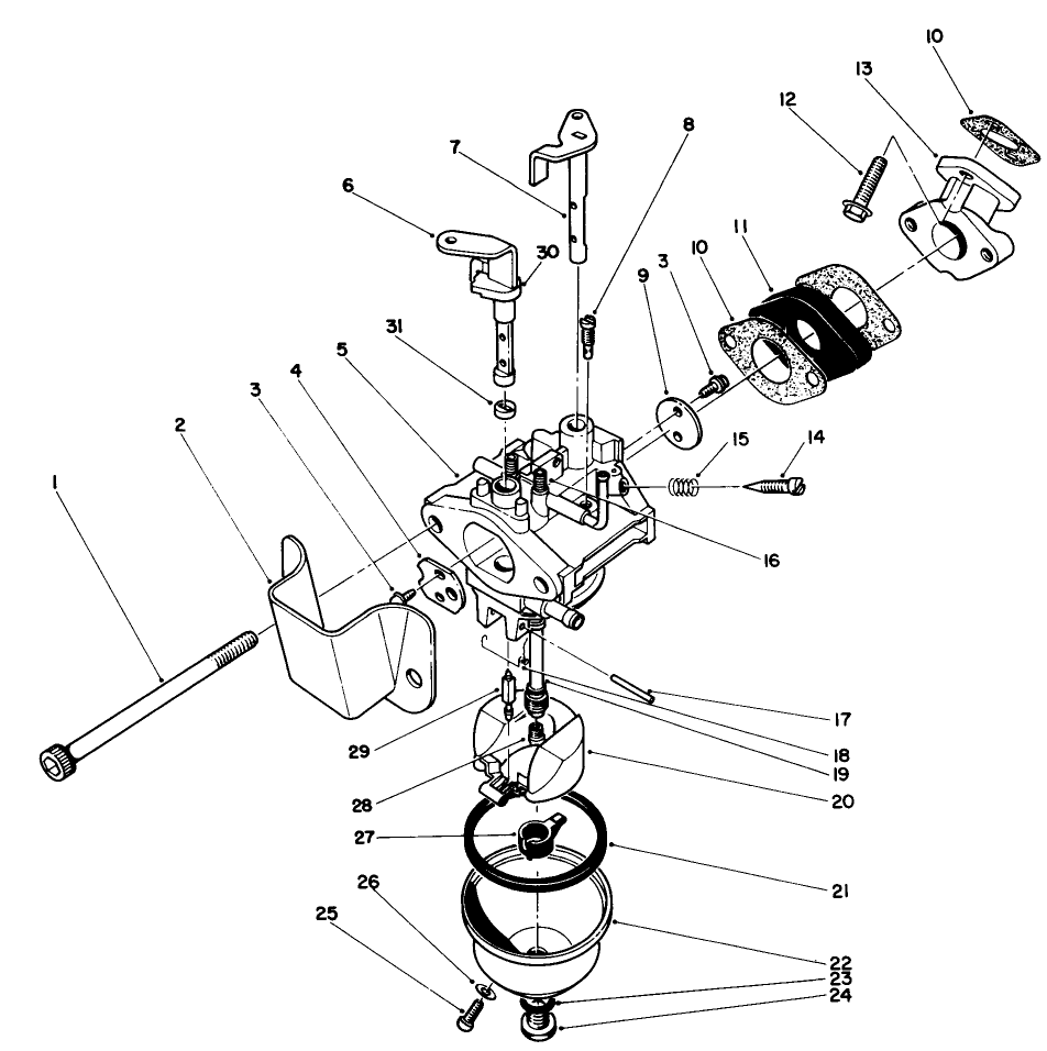 Carburetor Assembly Diagram and Parts List for 38180 9000001 - 9999999 Toro Snow Blower