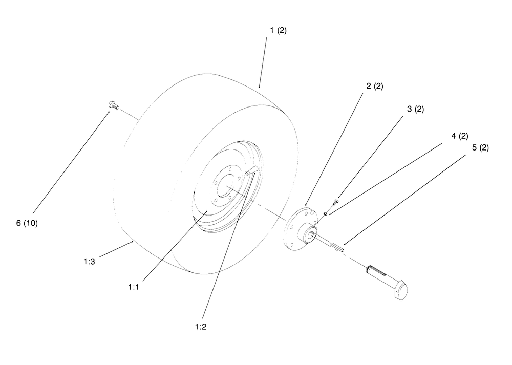 Rear Wheel Diagram and Parts List for 72084 6900001 - 6999999 Toro Lawn Tractor