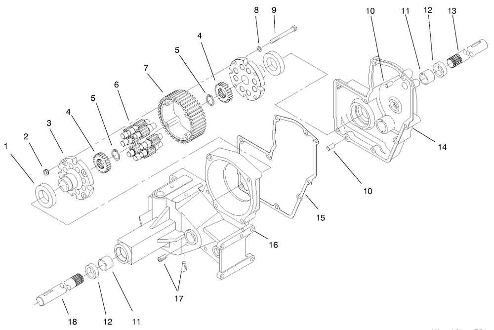Hydrostatic Transmission Diagram and Parts List for 73502 7900001 - 7999999 Toro Lawn Tractor