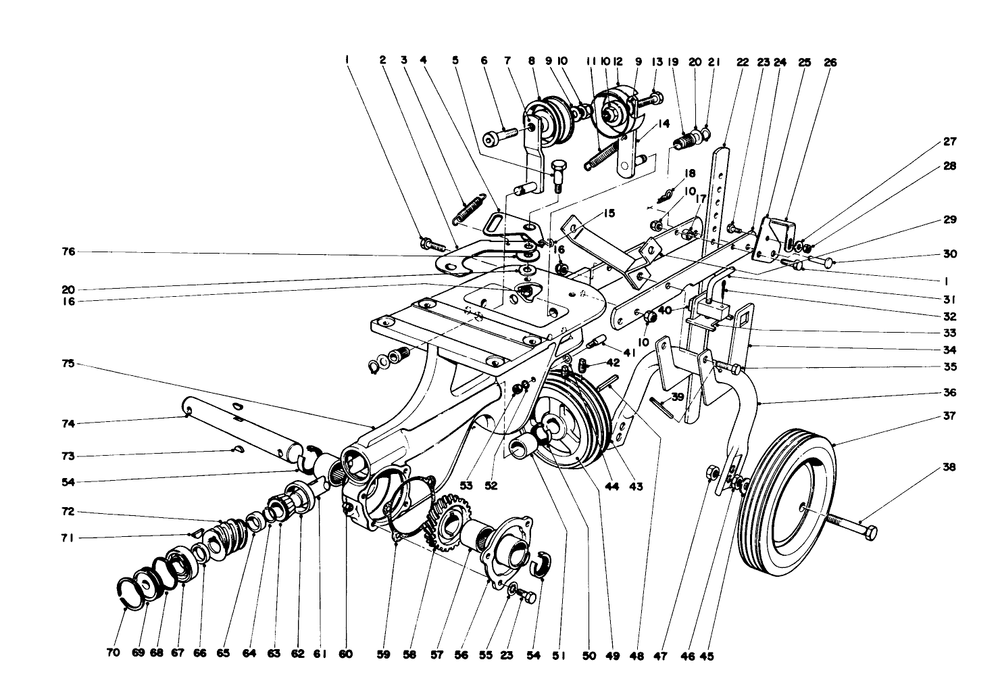 Chassis Assembly Diagram and Parts List for 58125 4000001 - 4999999 Toro Tiller