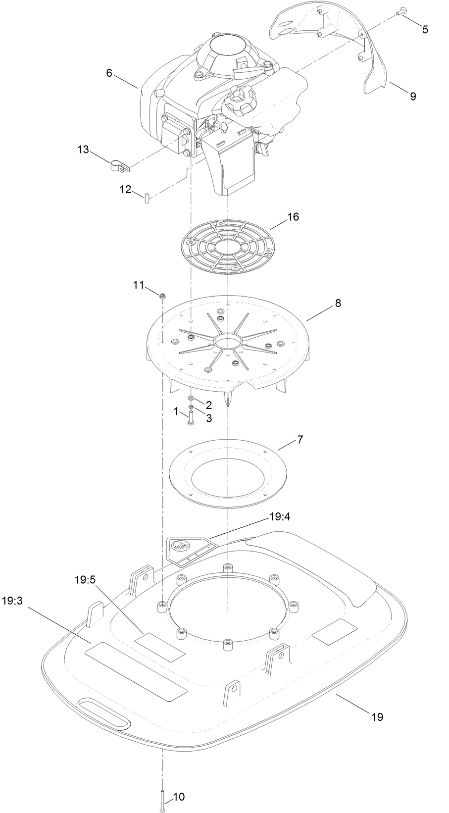 Engine And Deck Assembly Diagram and Parts List for 2615 315000001 - 315999999 Toro Lawn Tractor Accessories