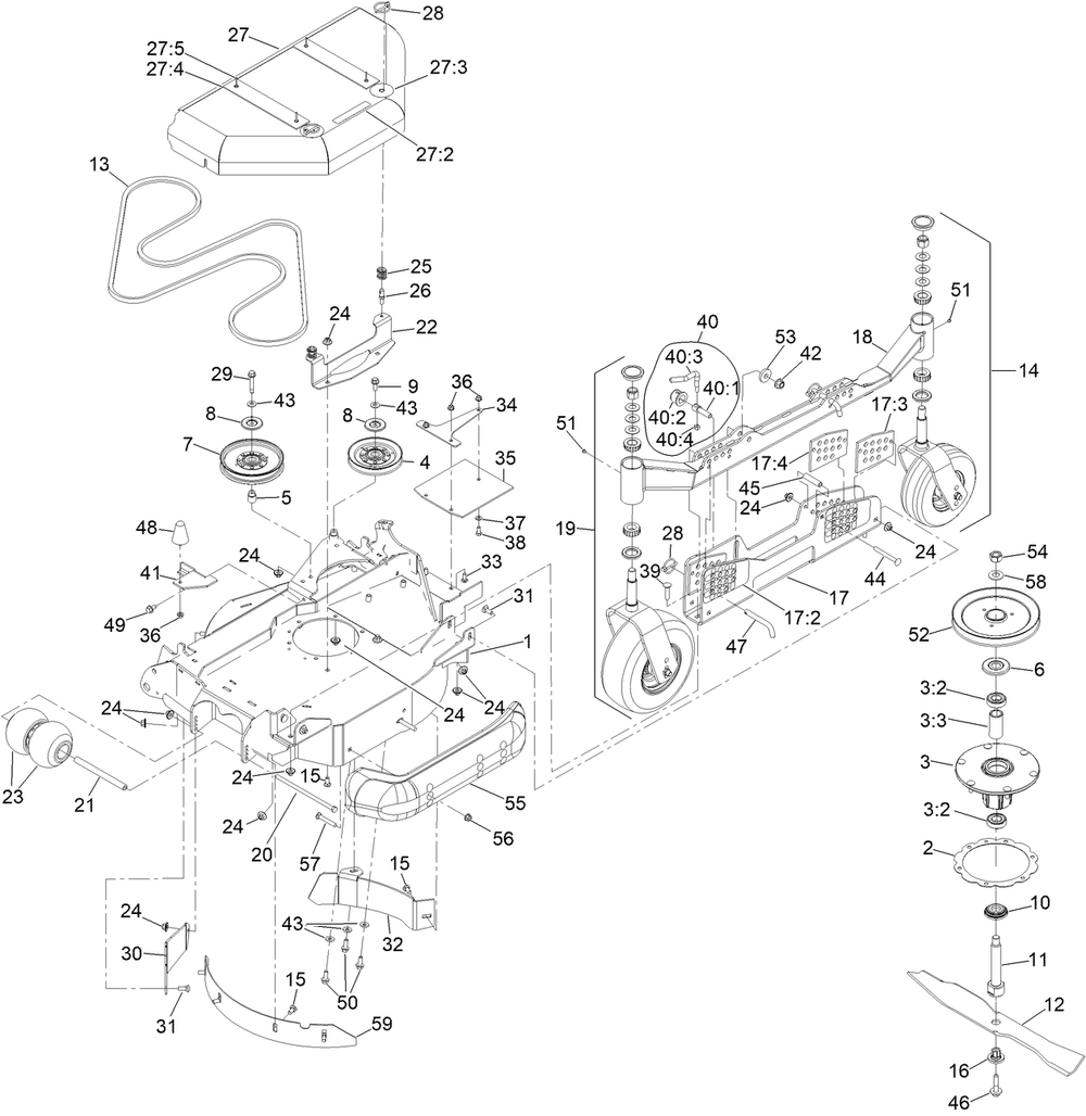 Lh Wing Deck Assembly Diagram and Parts List for 74090 410000000 - 412999999 Toro Lawn Tractor