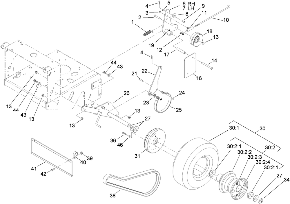 Drive Wheel And Brake Assembly Diagram and Parts List for 38694 (290000001-290999999)(2009) Toro Lawn Mower