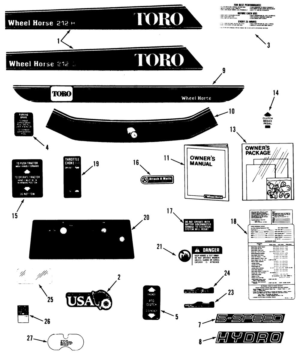 Decal & Miscellaneous Parts Assembly Diagram and Parts List for 32-12B5A2 1000001 - 1999999 Toro Lawn Tractor