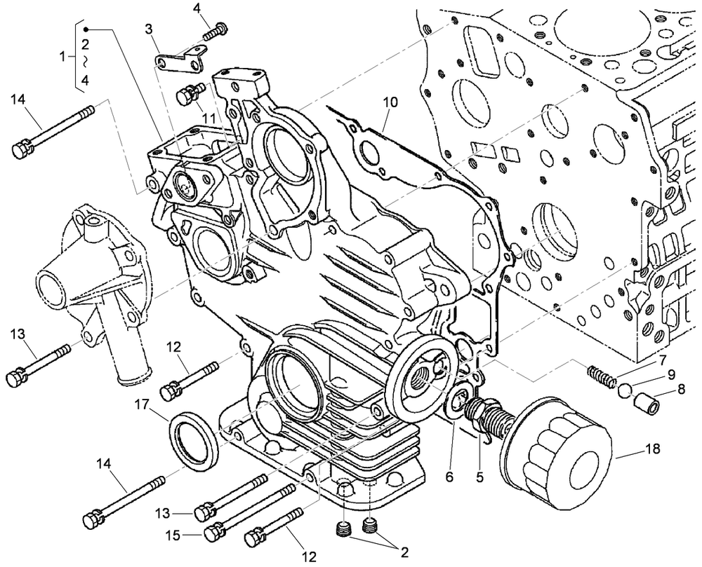 Gear Case And Oil Filter Cartridge Assembly Diagram and Parts List for 74264TE (310000001-310999999)(2010) Toro Lawn Mower