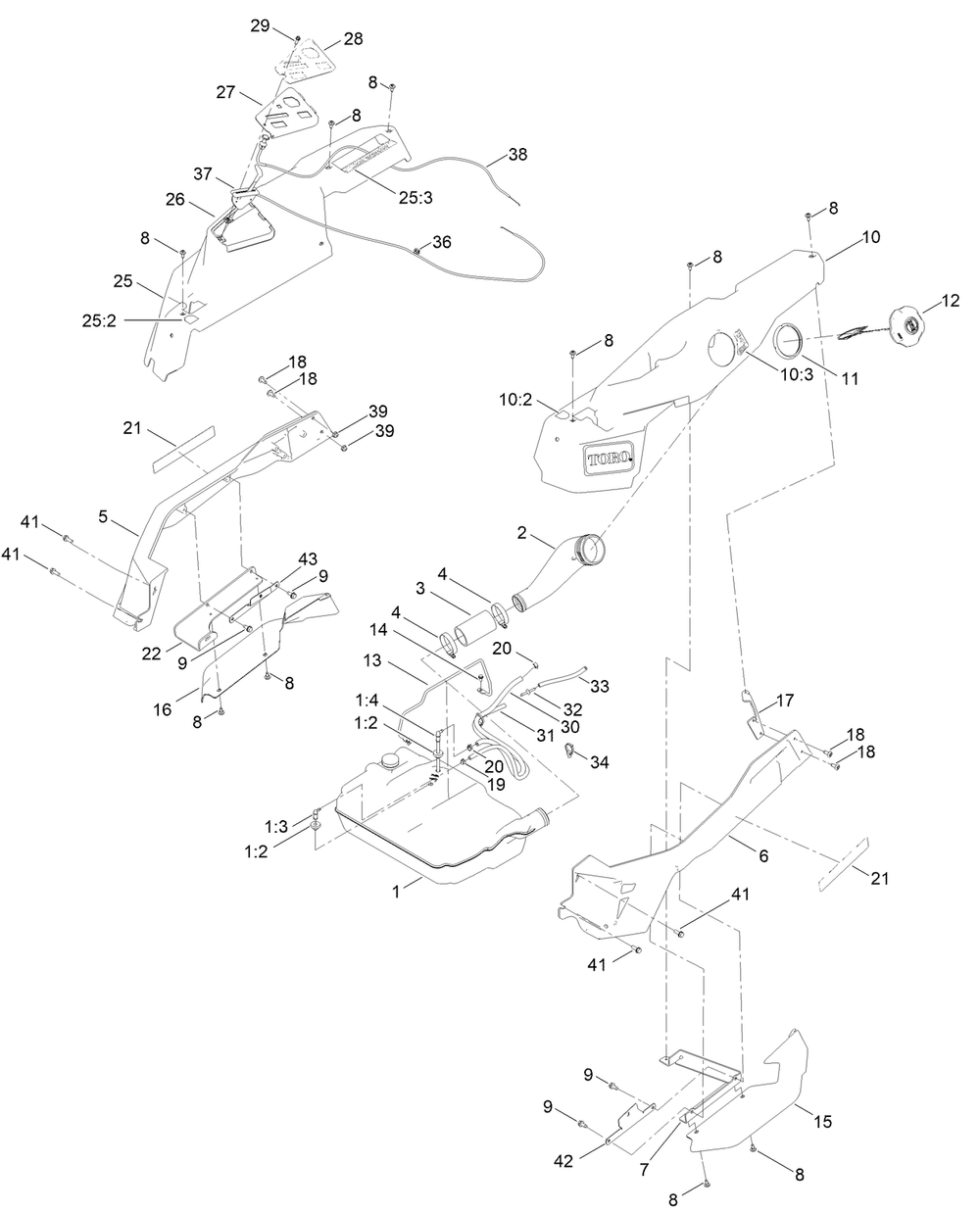 Fuel Pod Assembly Diagram and Parts List for 76530 417116866 - 417309999 Toro Lawn Tractor