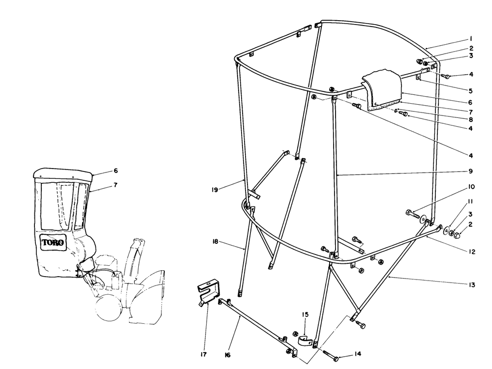 Snow Cab Assembly No. 68-9500 (Optional) Diagram and Parts List for 38545 9000001 - 9999999 Toro Snow Blower