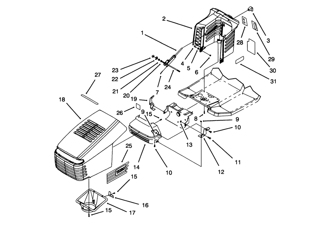 Hood Assembly Diagram and Parts List for 71203 3900001 - 3999999 Toro Lawn Tractor